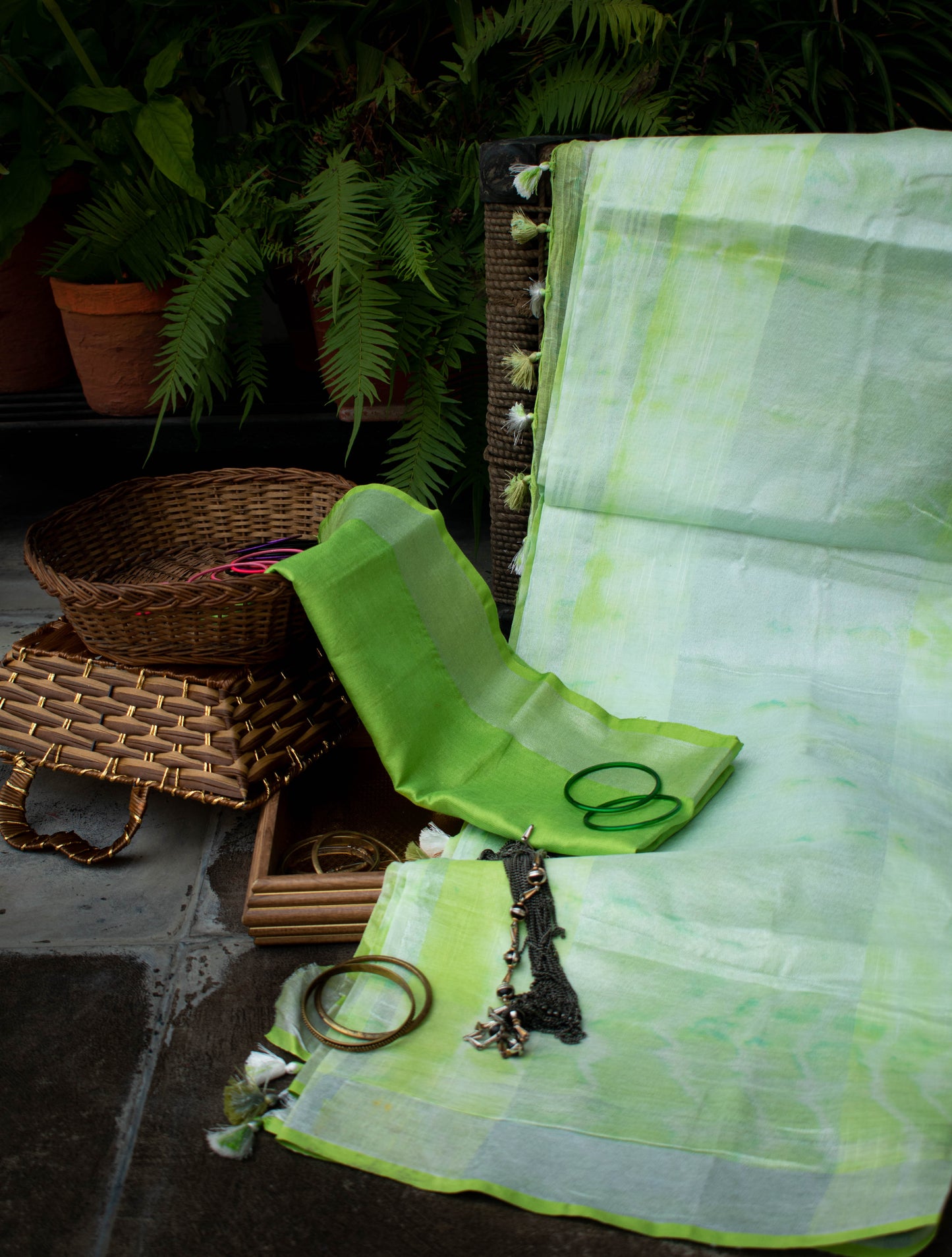 Green Shibori Linen Saree