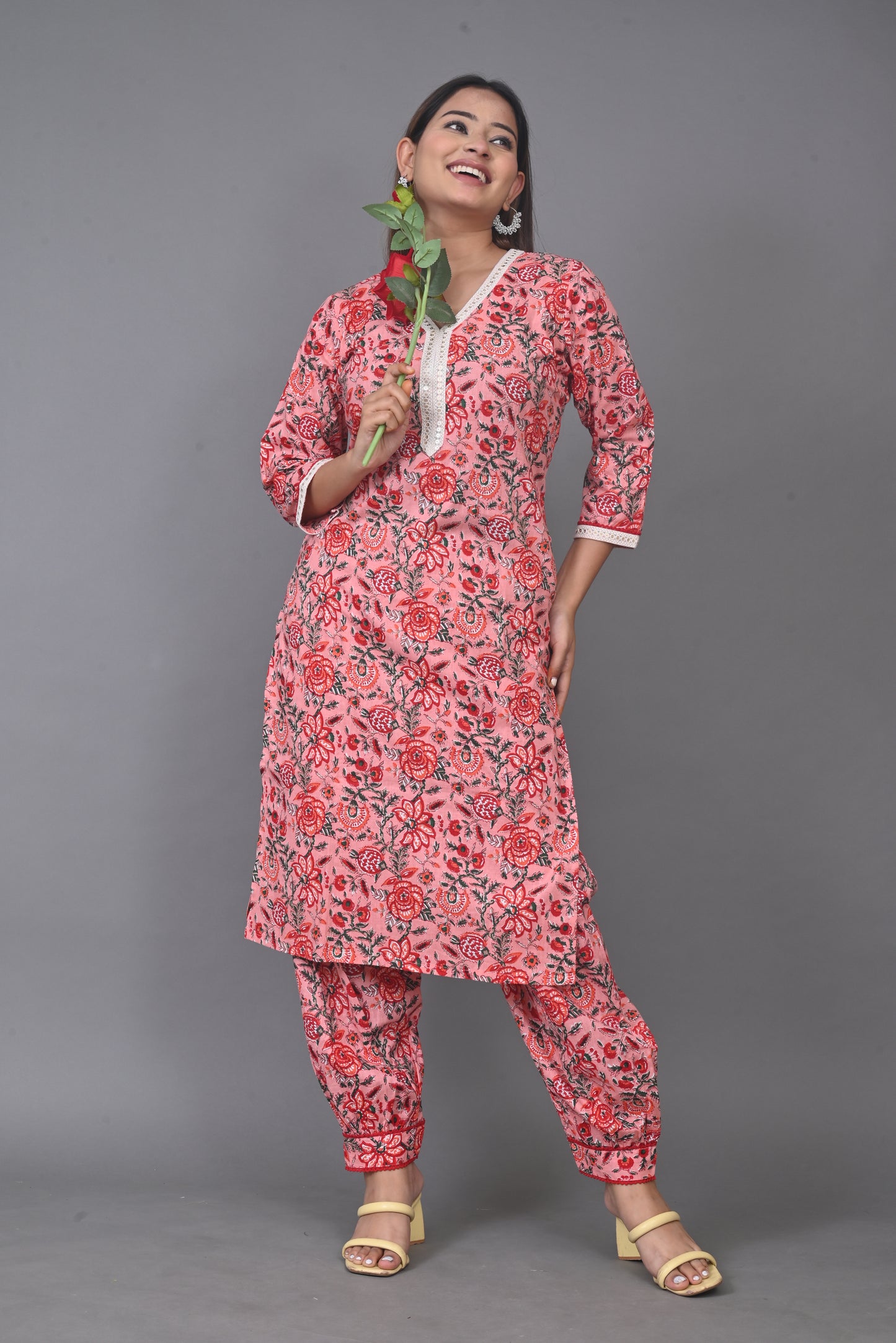 Red Floral Pathani Co-ord Set (Set of 2)