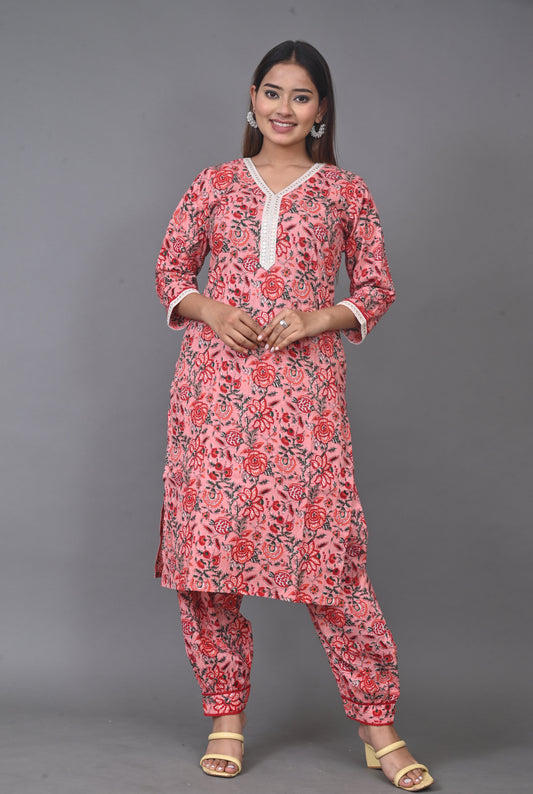 Red Floral Pathani Co-ord Set (Set of 2)