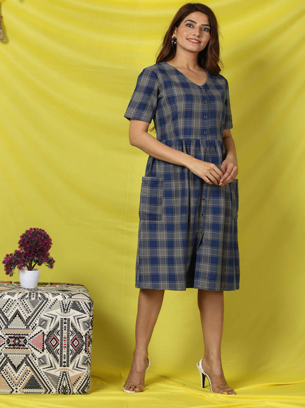 Blue Pleated Dress