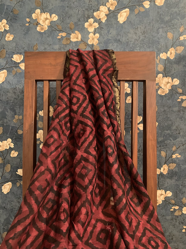 Block Print Diamond Pattern Pure Chanderi Dupatta