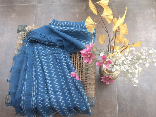 Indigo Traingle Block Print Kota Cotton Dupatta