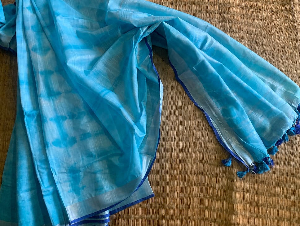 Blue Shibori Linen Saree