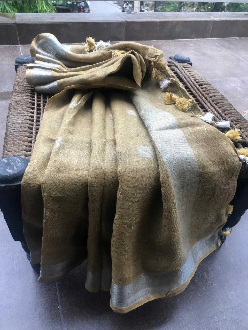 Olive Green Linen Dupatta