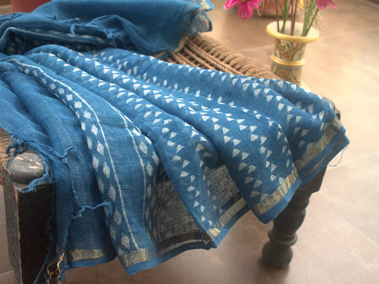 Indigo Traingle Block Print Kota Cotton Dupatta