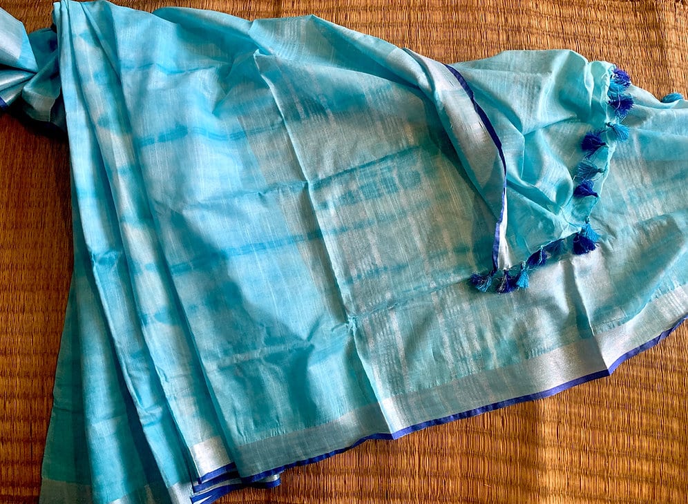 Blue Shibori Linen Saree