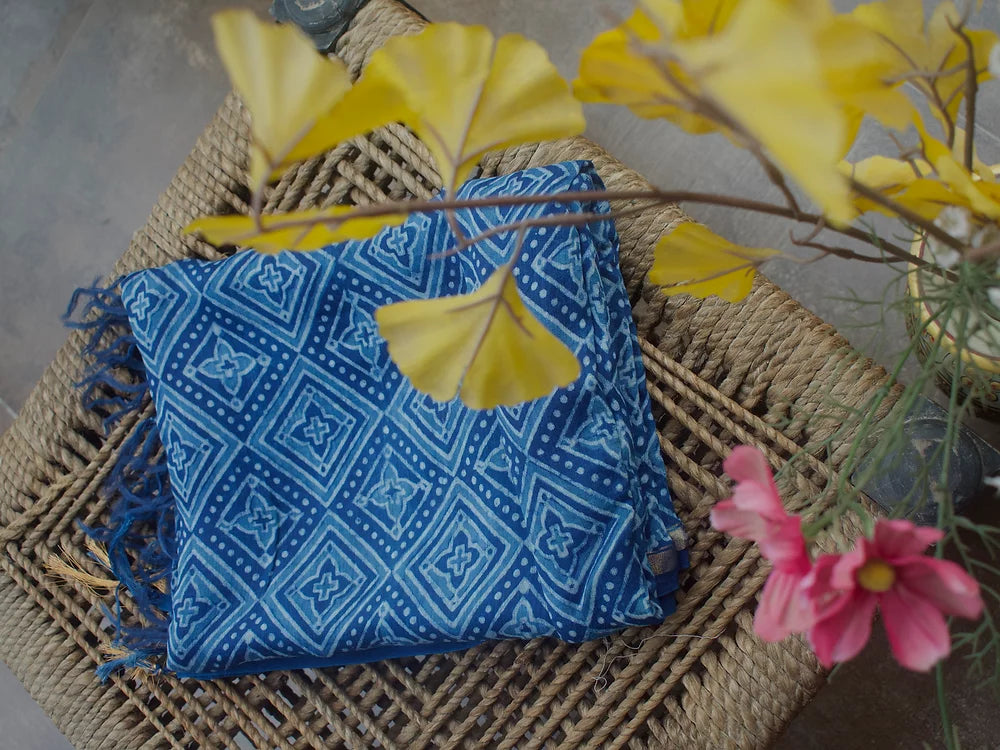 Indigo Jaal Block Print Chanderi Dupatta