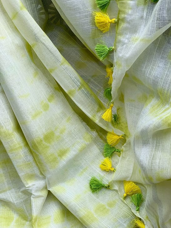 Lemon Shibori Linen Saree