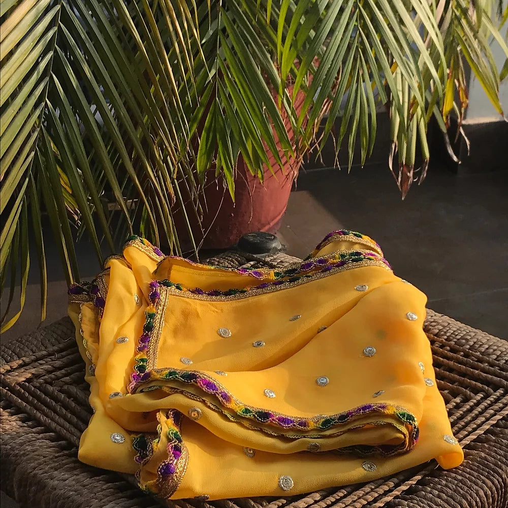 Yellow Embellished Georgette Dupatta