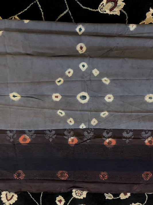 Rust Grey Tie DyeBlock Print Silk Dupatta
