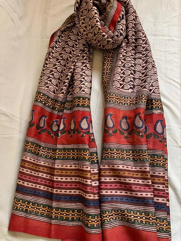 Block Print Bel Pattern Pure Chanderi Dupatta