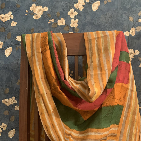 Block Print Multi-stripe Pattern Pure Chanderi Dupatta