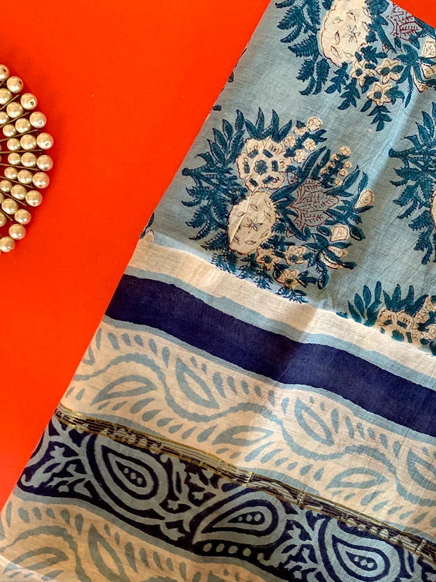 Handblock Print Floral Dupatta