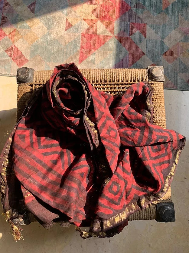 Block Print Diamond Pattern Pure Chanderi Dupatta