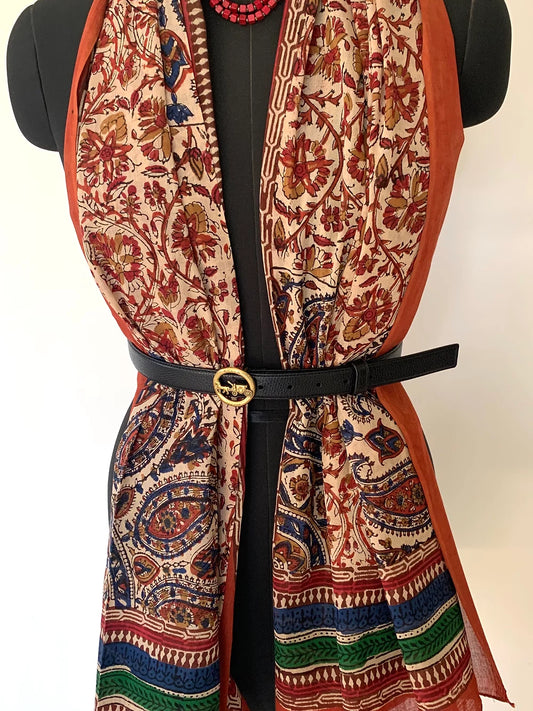 Beige Maroon Flower Print MulCotton Stole