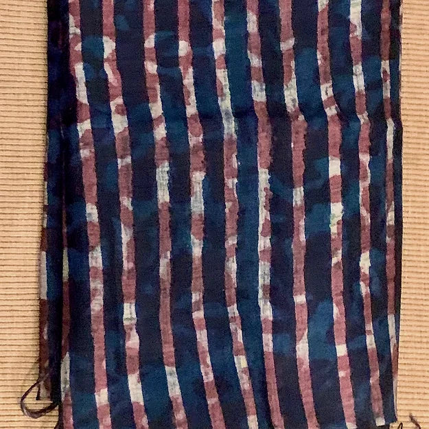 Block Print Stripe Pattern Pure Chanderi Dupatta