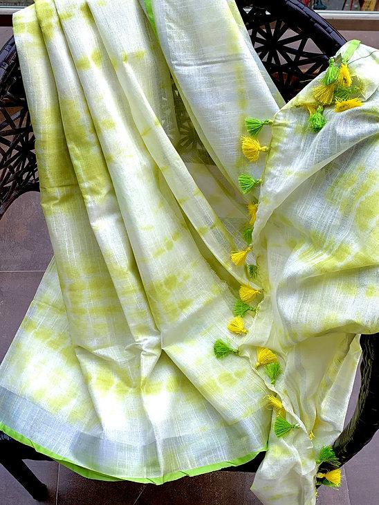 Lemon Shibori Linen Saree
