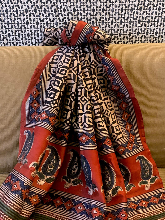 Block Print Diamond Paisley Pattern Pure Chanderi Dupatta