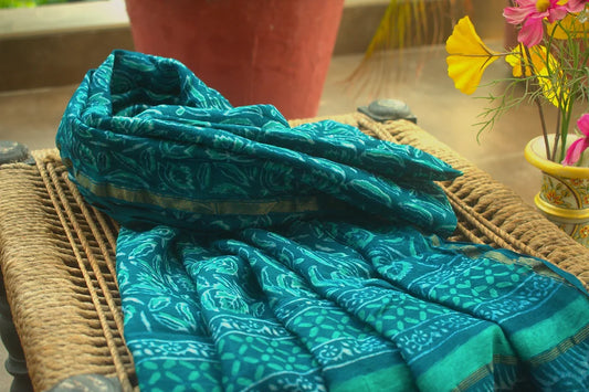 Green Maple Block Print Chanderi Dupatta
