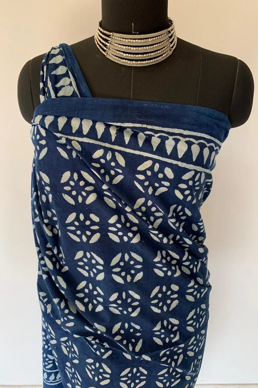 Indigo Motif Print Cotton Stole