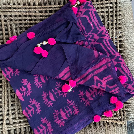 Pink Handblock Print Mul Cotton Dupatta