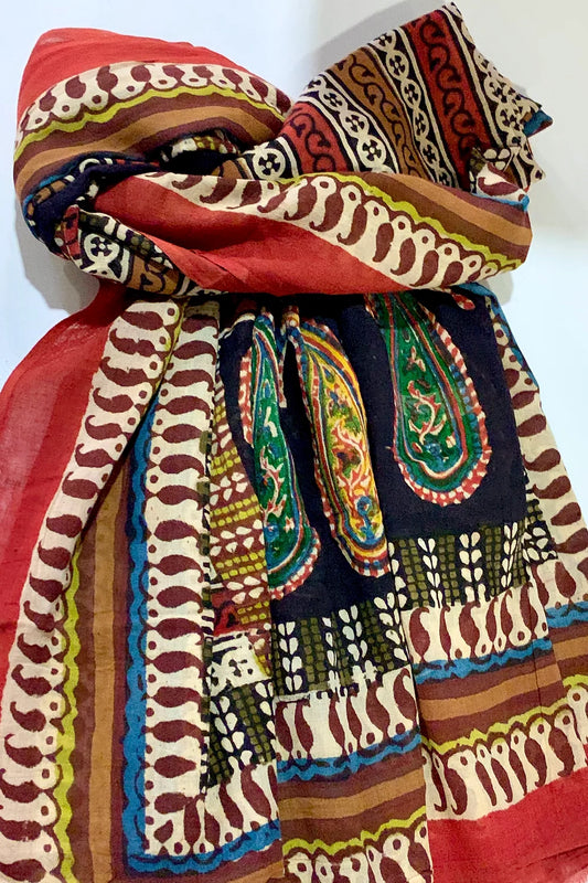 Paisley Pattern Block Print MulCotton Stole