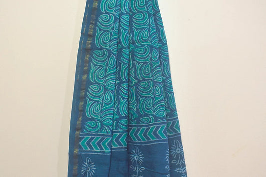 Green Bel Block Print Chanderi Dupatta