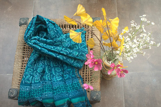 Green Maple Block Print Chanderi Dupatta