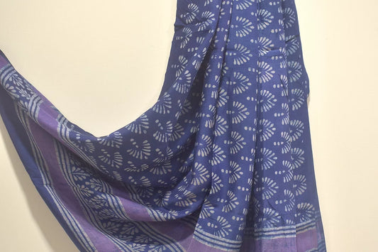 Indigo Butti Block Print Modal Silk Dupatta
