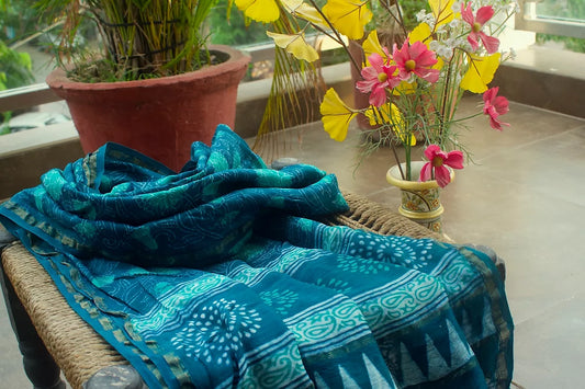 Green Guldavri Block Print Chanderi Dupatta