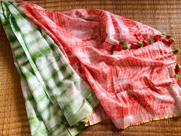 Dual Shade Shibori Linen Saree