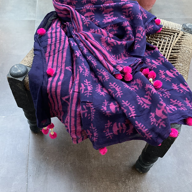 Pink Handblock Print Mul Cotton Dupatta