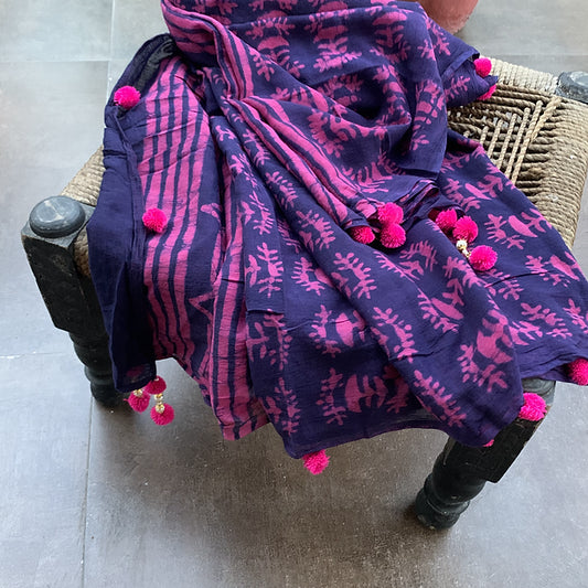 Pink Handblock Print Mul Cotton Dupatta
