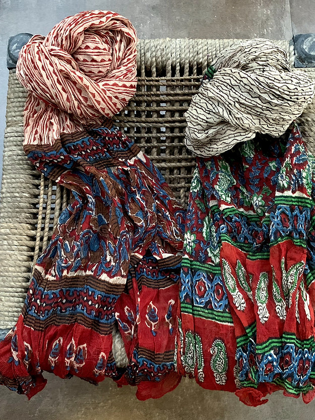 Block Print Chiffon Dupatta (Rust)