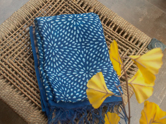 Indigo Drop Block Print Chanderi Dupatta