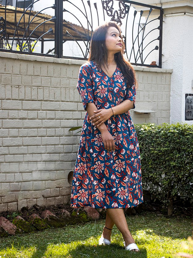 Hand Printed Pleated Dress