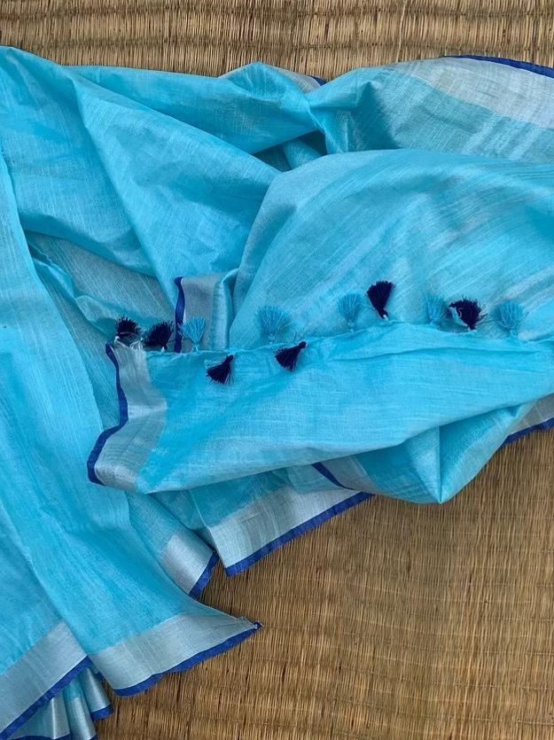 Sky Blue Handwoven Linen Saree