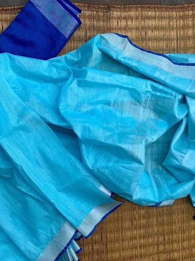 Sky Blue Handwoven Linen Saree