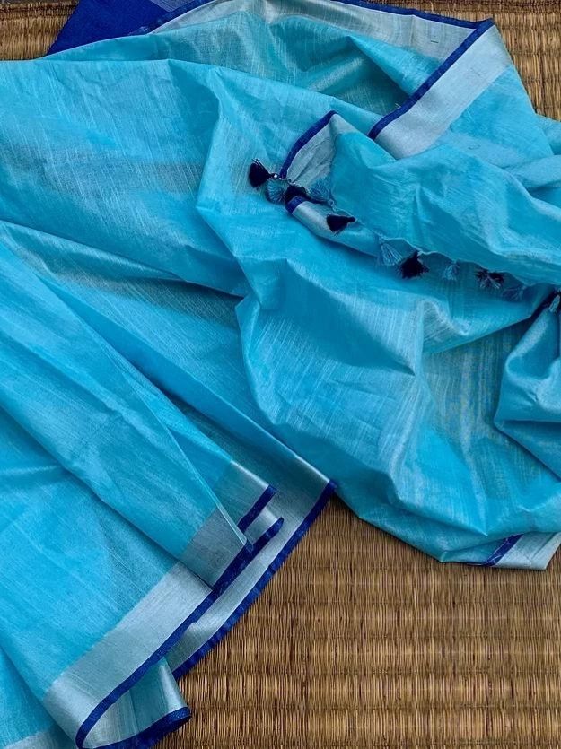 Sky Blue Handwoven Linen Saree
