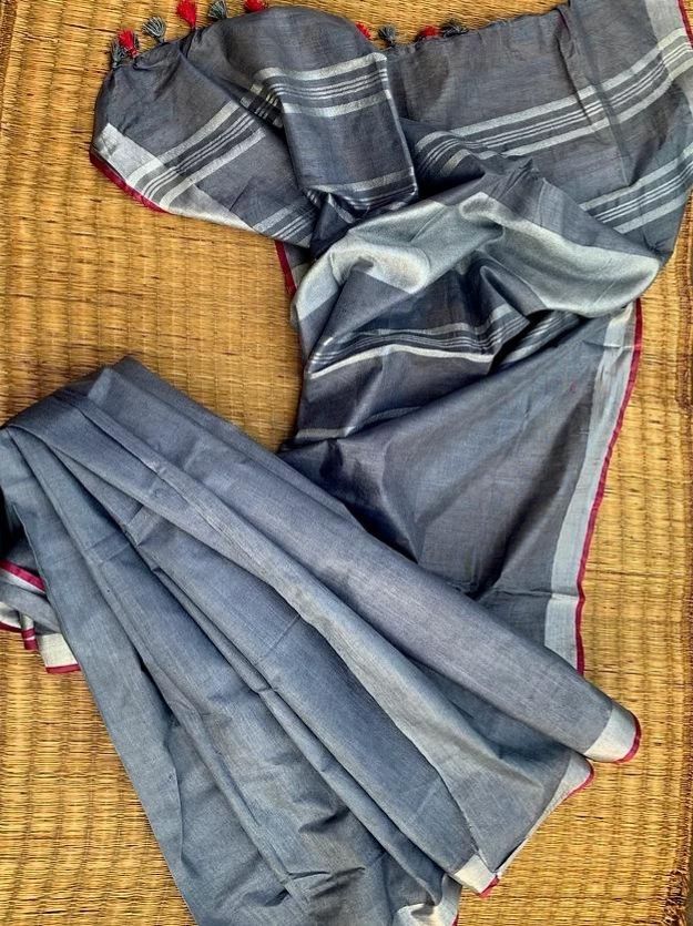 Slate Grey Handwoven Linen Saree