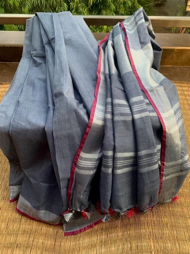 Slate Grey Handwoven Linen Saree