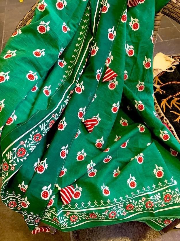Green Floral Mul Cotton Saree
