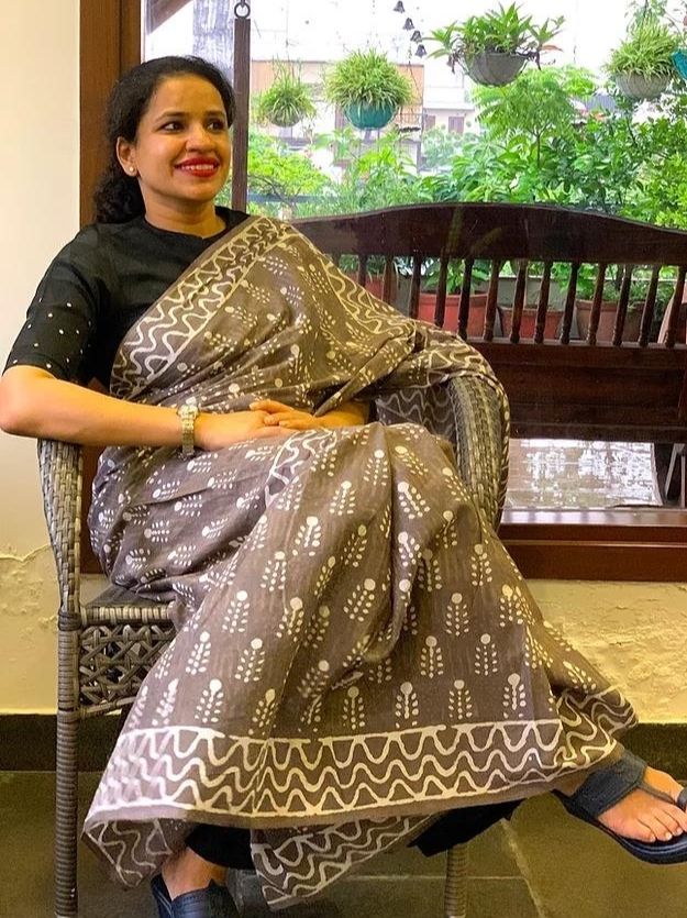 Grey Double Block Printed Mul Cotton Saree