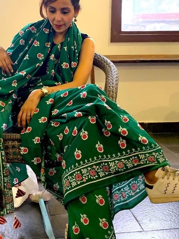 Green Floral Mul Cotton Saree