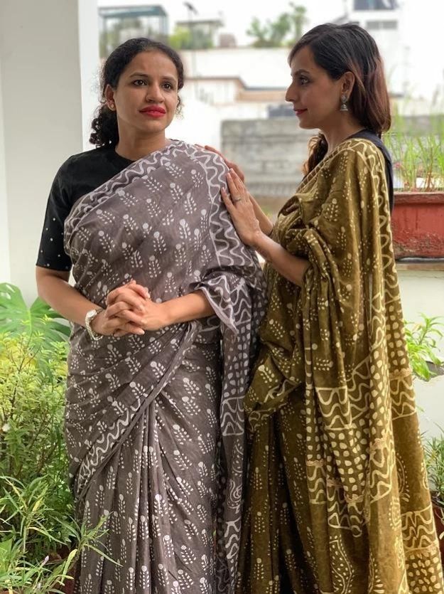 Mehendi Green Double Block Printed Mul Cotton Saree