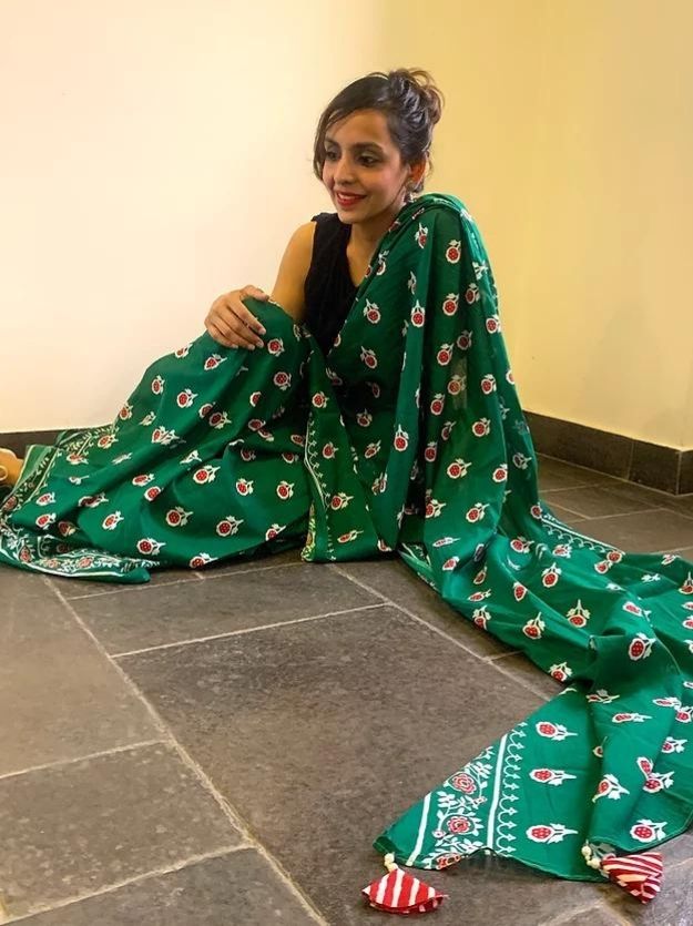 Green Floral Mul Cotton Saree