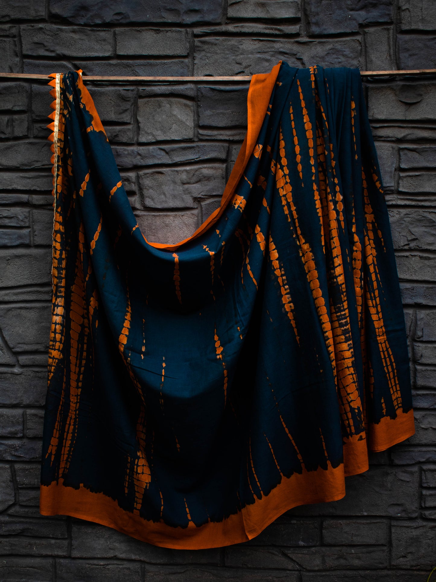 Orange Grey Shibori Mul Cotton Saree