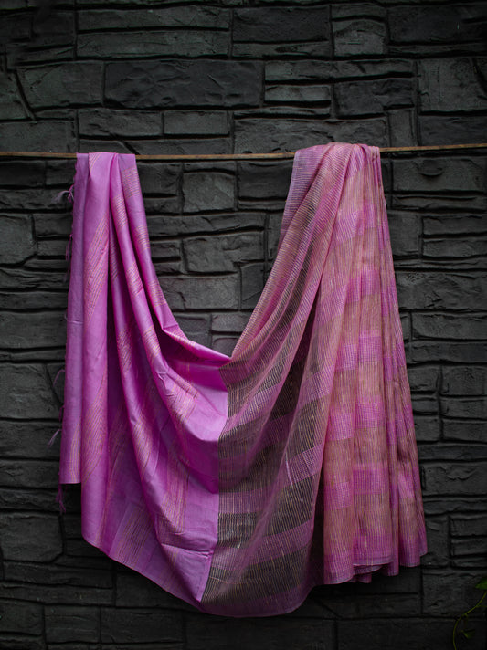 Pink Handwoven Linen Saree