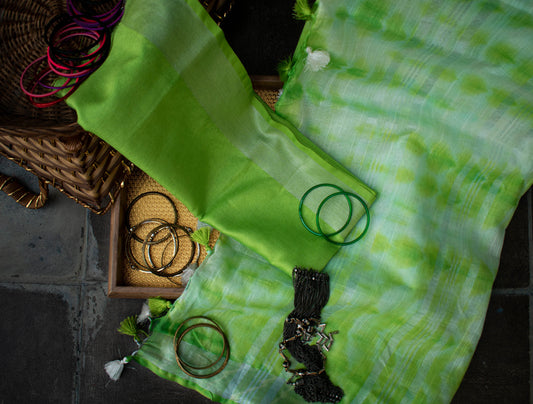 Green Shibori Linen Saree