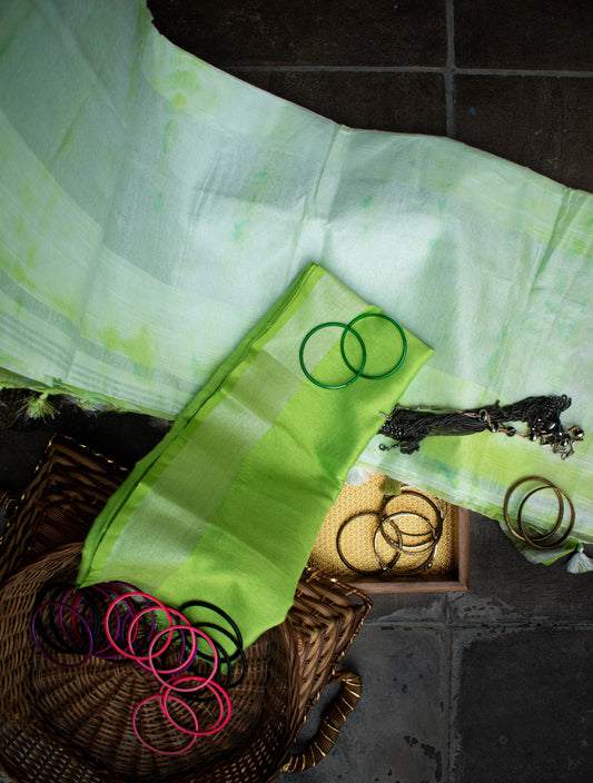 Green Shibori Linen Saree